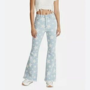 NWT Madden Girl Light Blue Star Print Flare Jeans - Women
